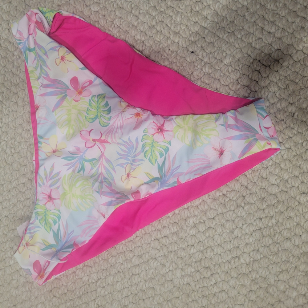 Floral Bikini Bottom with Pink Accents